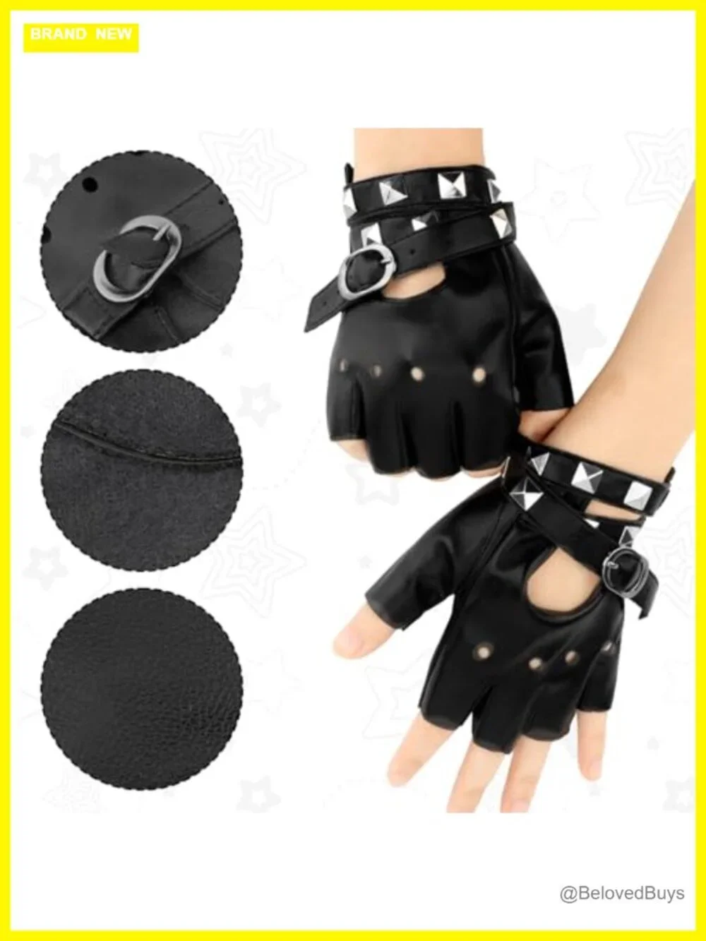 Faux Leather Fingerless Gloves for Women Biker Driving Punk Cyberpunk Goth